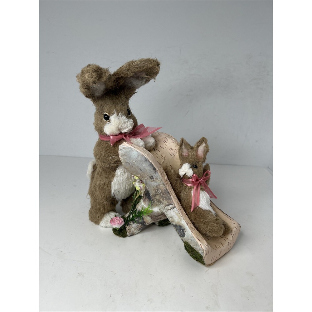 Pier 1‎ Imports Pixie & Trixie the Sliding Natural Easter Bunnies Adorable